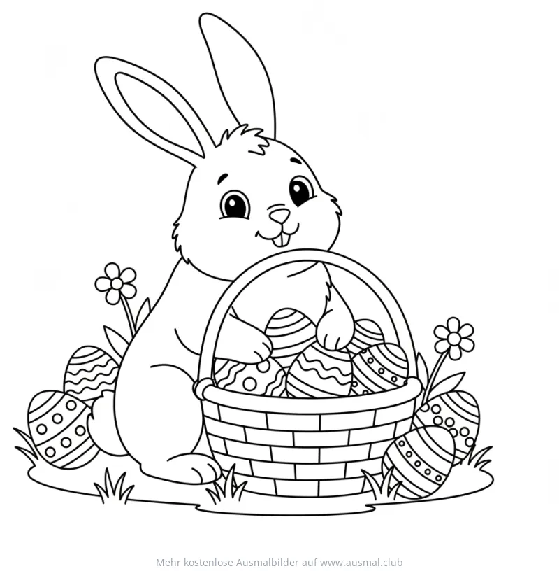 Hase mit Korb voller Ostereier Ausmalbild