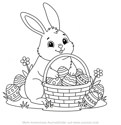 Hase mit Korb voller Ostereier Ausmalbild