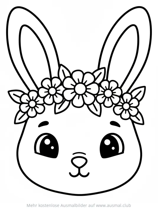Hase mit Blumenkranz Ausmalbild