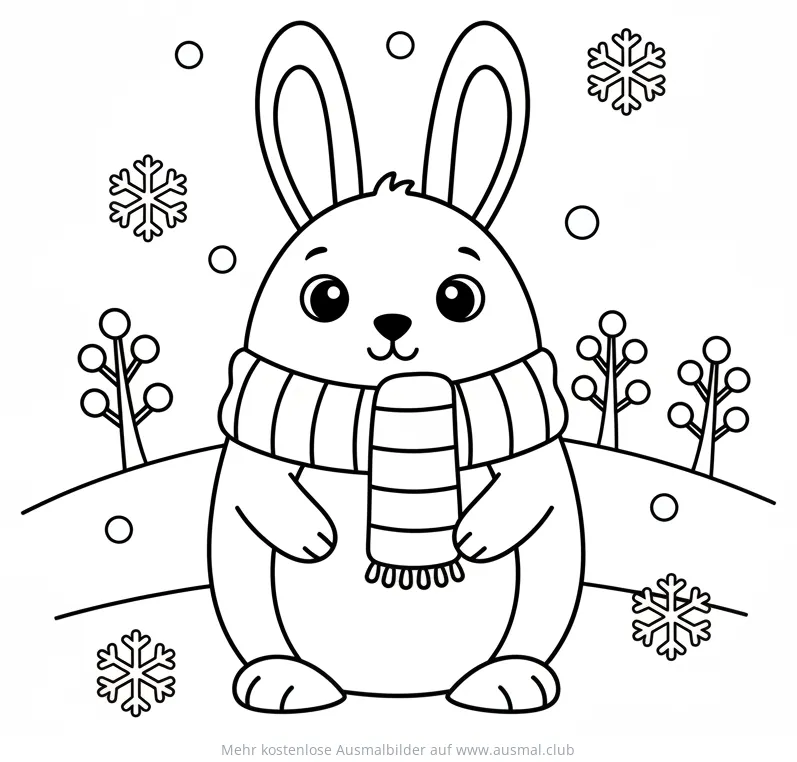 Hase mit Schal im Winter Ausmalbild