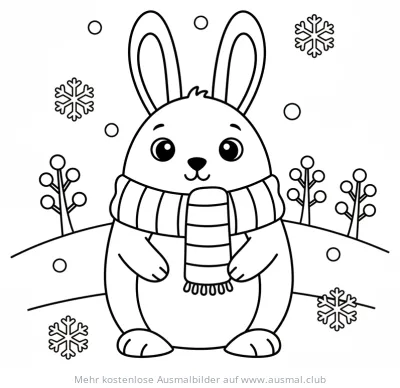 Hase mit Schal im Winter Ausmalbild