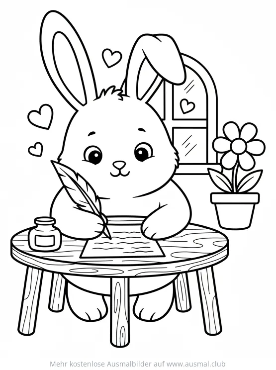 Hase schreibt Brief Ausmalbild am Tisch