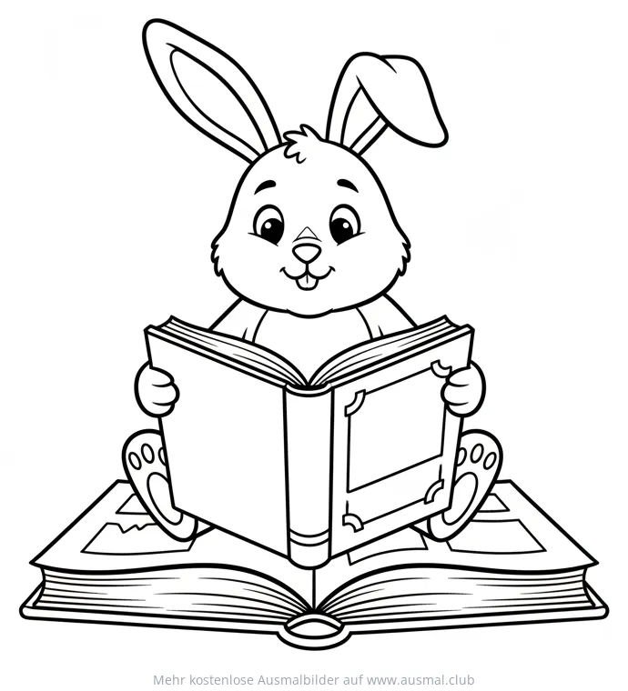 Hase liest Buch Ausmalbild