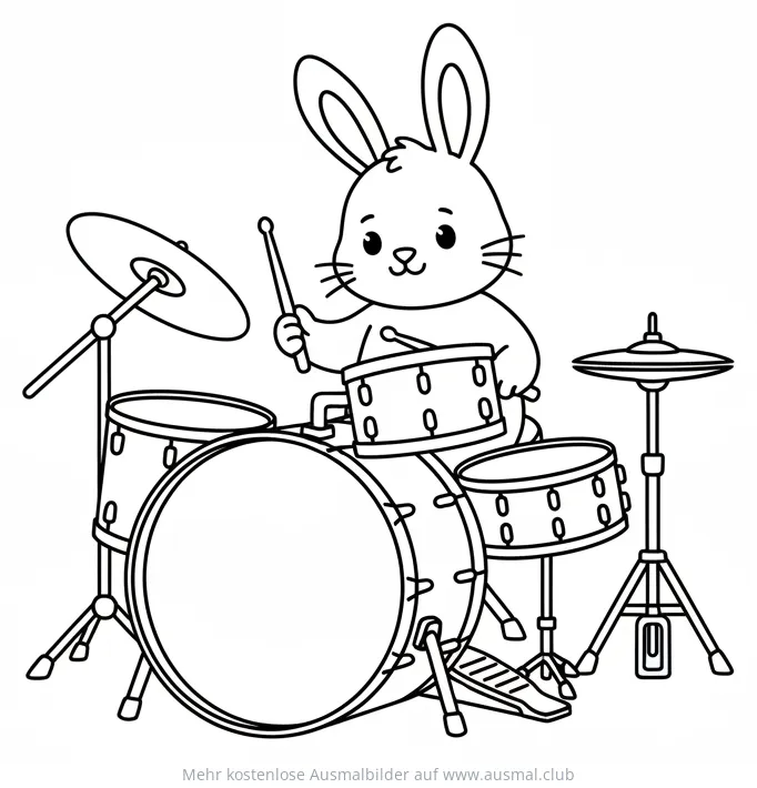 Hase spielt Schlagzeug Ausmalbild