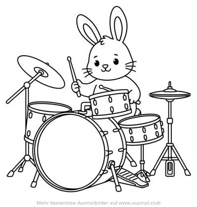 Hase spielt Schlagzeug Ausmalbild