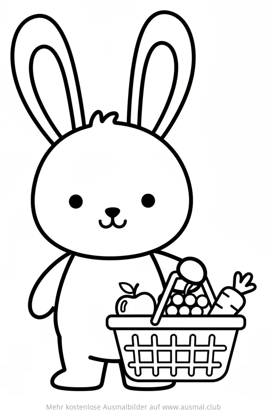 Hase mit vollem Einkaufskorb Ausmalbild