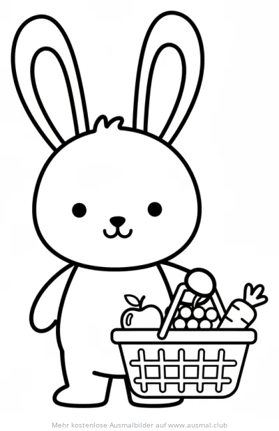 Hase mit vollem Einkaufskorb Ausmalbild