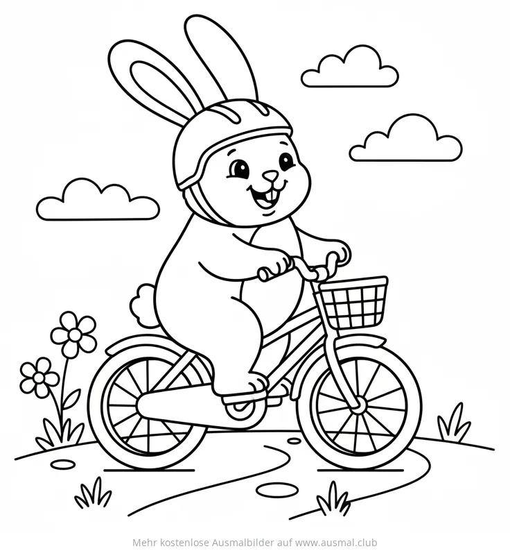 Hase mit Helm fährt Fahrrad Ausmalbild