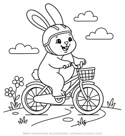 Hase mit Helm fährt Fahrrad Ausmalbild