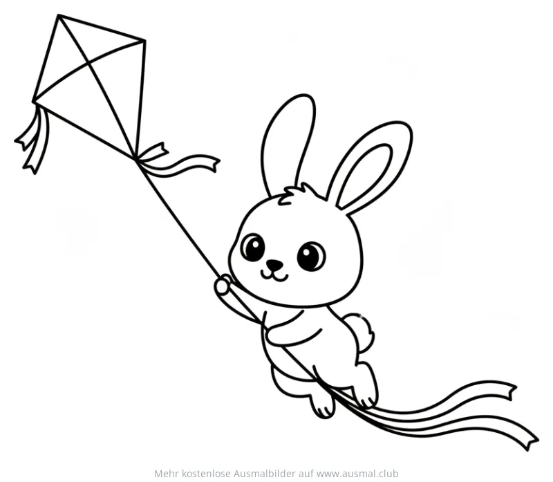 Hase fliegt mit Drachen Ausmalbild