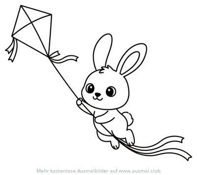 Hase fliegt mit Drachen Ausmalbild