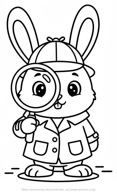 Hase als Detektiv mit Lupe Ausmalbild