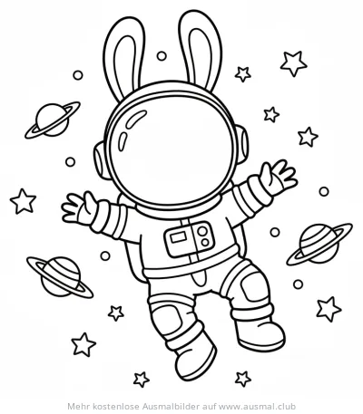 Hase im Astronautenanzug Ausmalbild im Weltraum