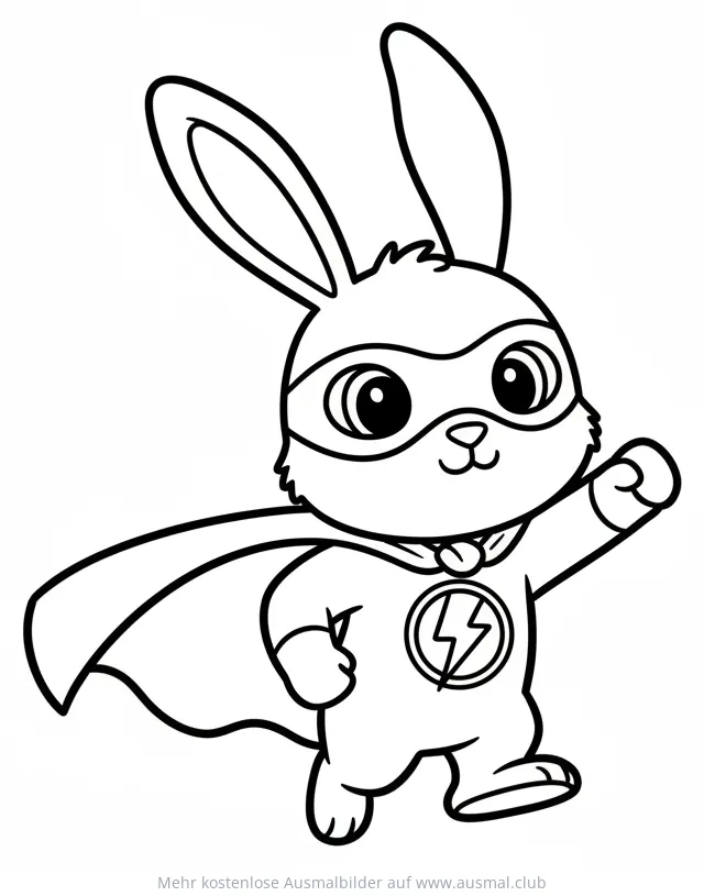 Hase als Superheld mit Maske und Umhang Ausmalbild
