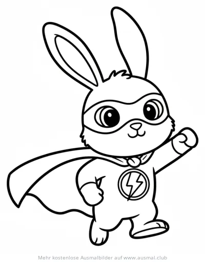 Hase als Superheld mit Maske und Umhang Ausmalbild