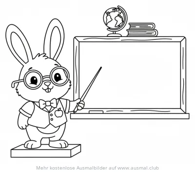 Hase als Lehrer vor Tafel mit Globus Ausmalbild