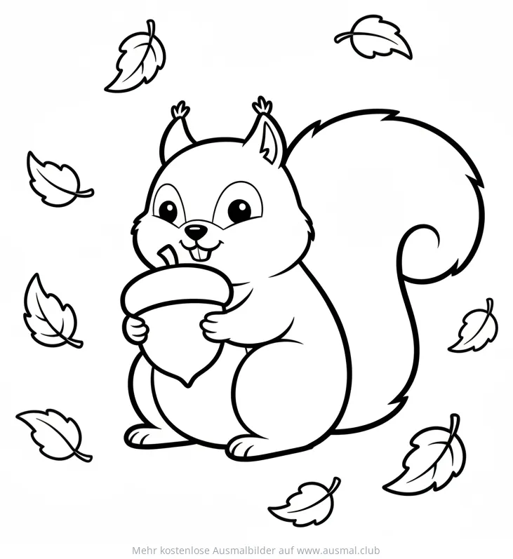Eichhörnchen mit Eichel Ausmalbild im Herbst