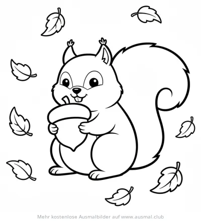 Eichhörnchen mit Eichel Ausmalbild im Herbst