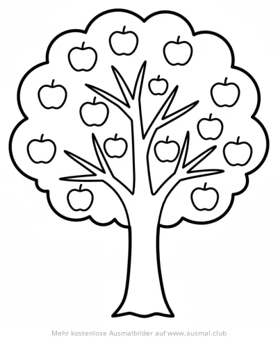 Apfelbaum Ausmalbild mit vielen Äpfeln