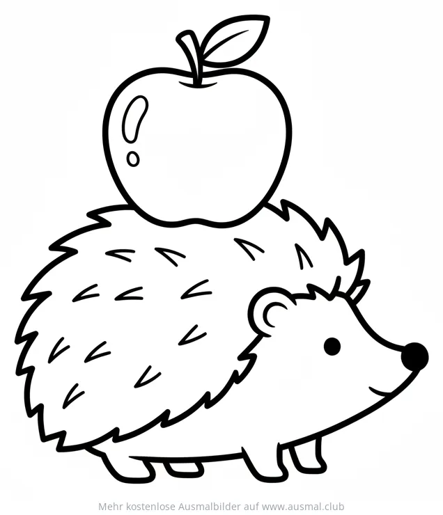Igel mit Apfel auf dem Rücken Ausmalbild