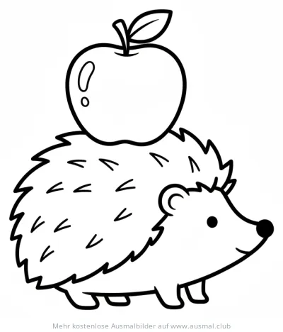 Igel mit Apfel auf dem Rücken Ausmalbild