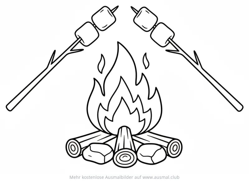 Lagerfeuer mit Marshmallows Ausmalbild