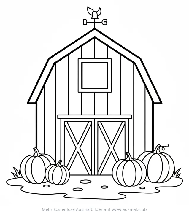 Scheune mit Kürbissen Ausmalbild