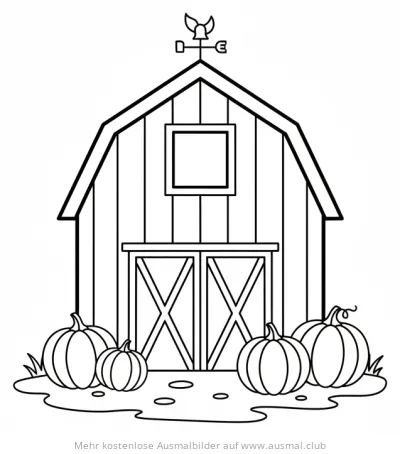 Scheune mit Kürbissen Ausmalbild