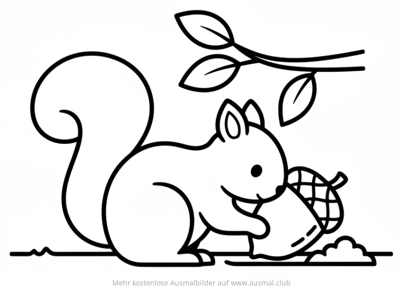 Eichhörnchen mit Nuss Ausmalbild