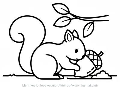 Eichhörnchen mit Nuss Ausmalbild