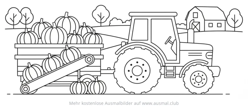 Traktor mit Kürbissen Ausmalbild im Herbst