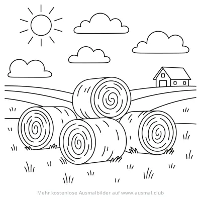 Heuballen auf Feld Ausmalbild