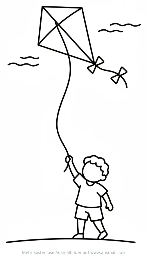 Junge lässt Drachen steigen Ausmalbild
