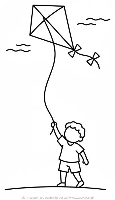 Junge lässt Drachen steigen Ausmalbild