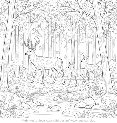 Hirschfamilie im Wald Ausmalbild