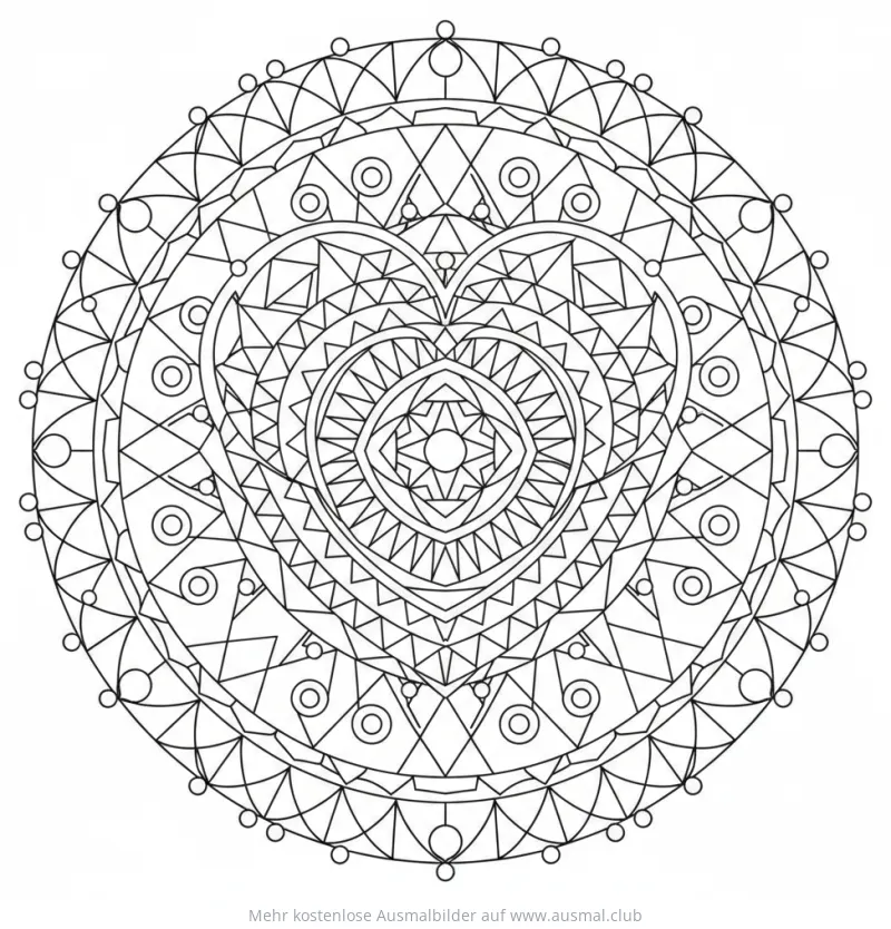 Geometrisches Herz Mandala Ausmalbild
