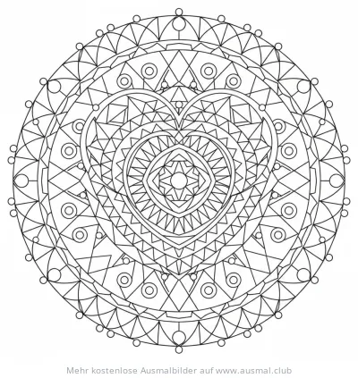 Geometrisches Herz Mandala Ausmalbild