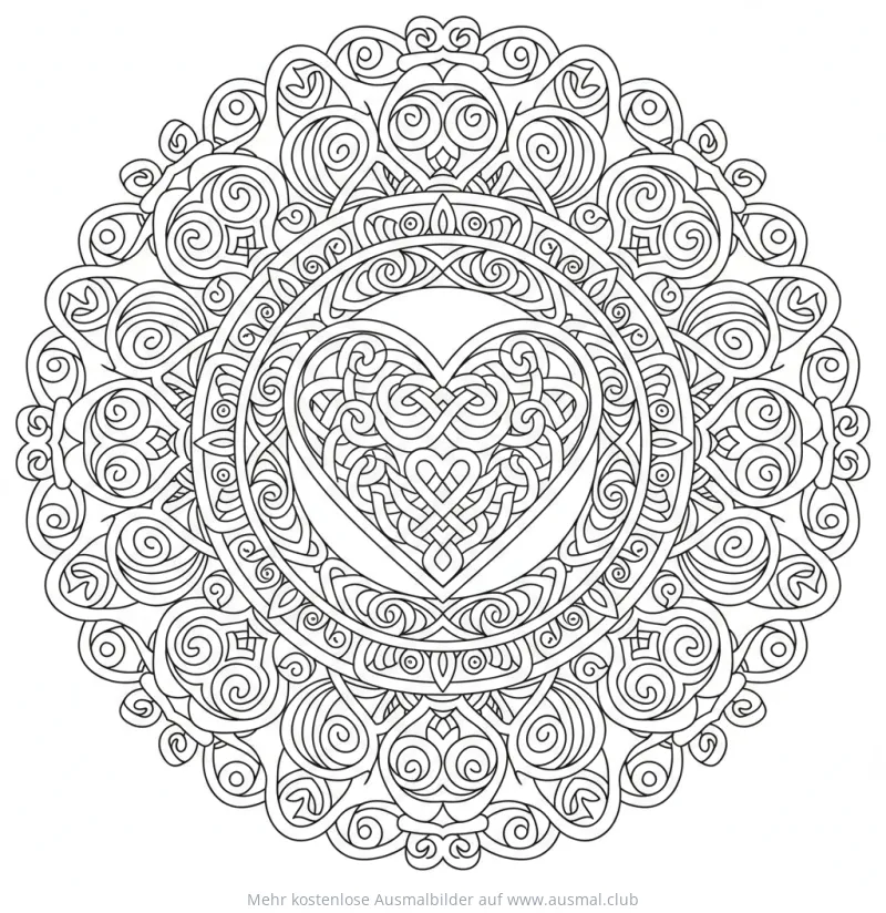 Herz Mandala Ausmalbild mit keltischem Knotenmuster