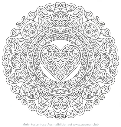 Herz Mandala Ausmalbild mit keltischem Knotenmuster