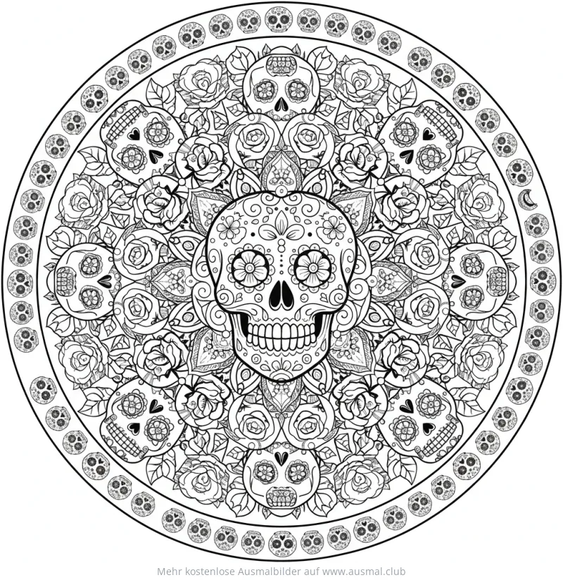 Diademuertos Totenkopf Mandala Ausmalbild
