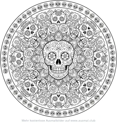 Diademuertos Totenkopf Mandala Ausmalbild
