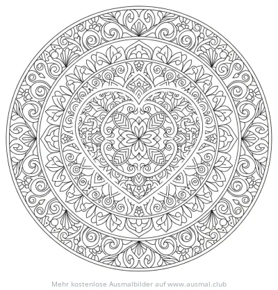 Herz-Mandala mit Blumen Ausmalbild