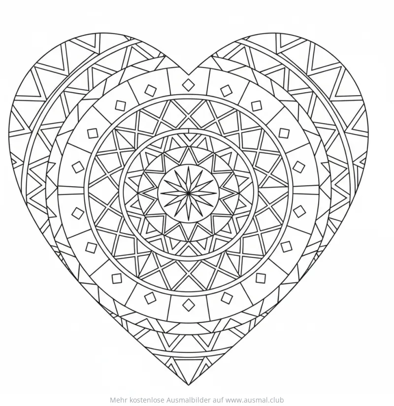 Herz Ausmalbild mit geometrischen Mustern
