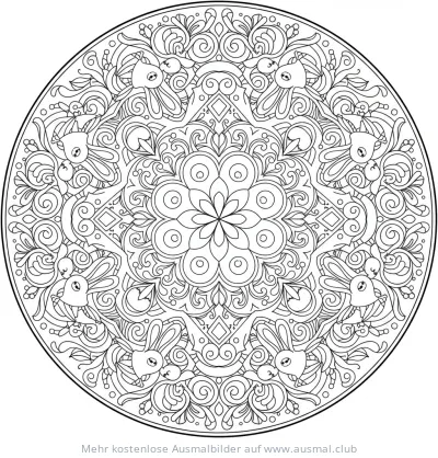 Hasen Mandala Ausmalbild mit floralem Zentrum