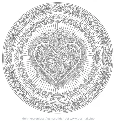 Herz Mandala Ausmalbild mit floralen Mustern und Ornamenten