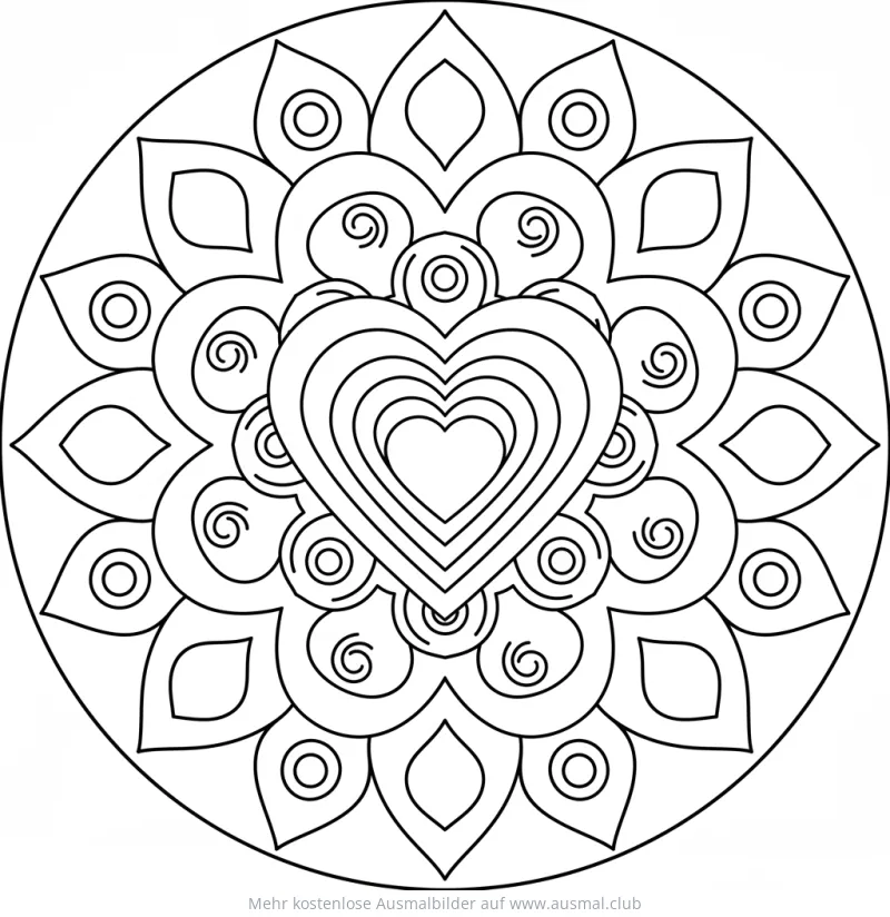 Herz Mandala Ausmalbild mit einfachen Formen