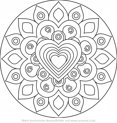 Herz Mandala Ausmalbild mit einfachen Formen