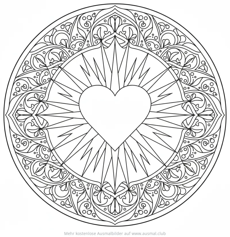 Herz-Mandala Ausmalbild mit Sternen