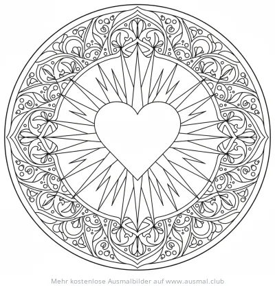 Herz-Mandala Ausmalbild mit Sternen