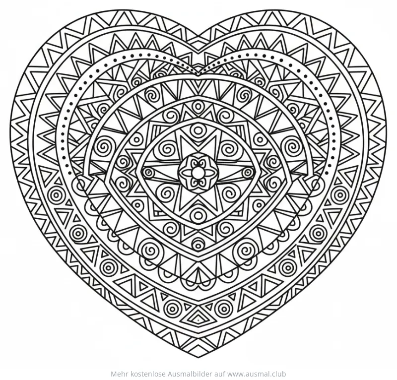 Herz Mandala Ausmalbild mit Tribal-Muster